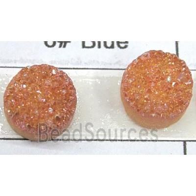 quartz druzy cabochon, flat-round, pink electroplated