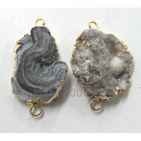 druzy agate connector, freeform, gold plated