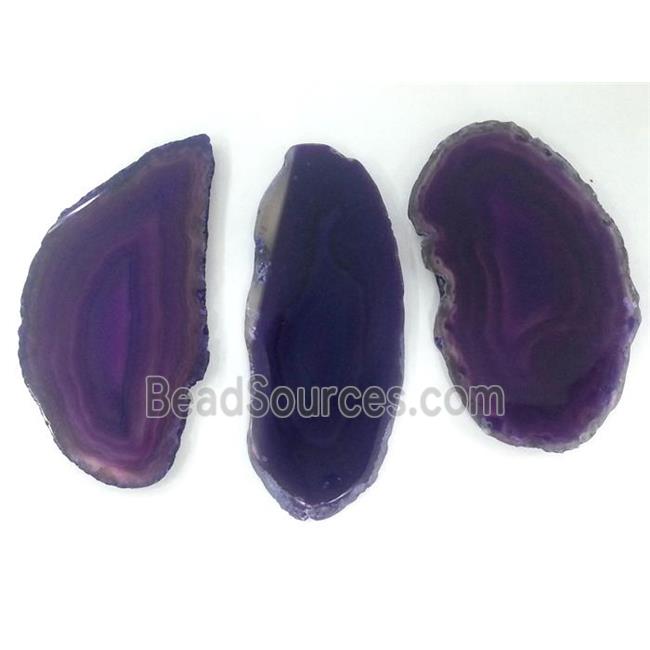 agate slice pendant, freeform, purple