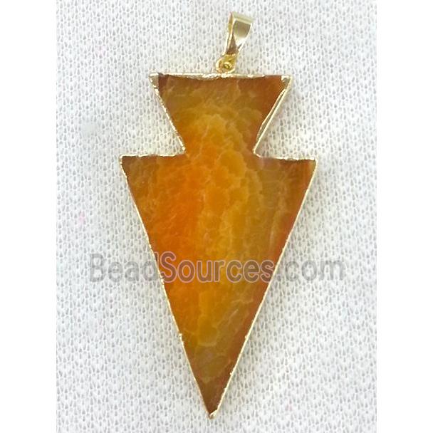 Agate arrowhead pendant, orange