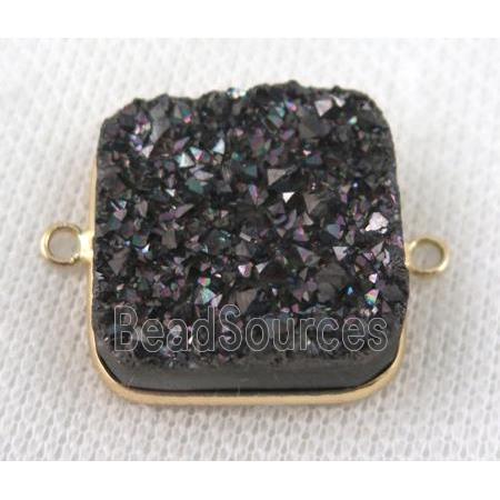 druzy quartz connector, square, black electroplataed