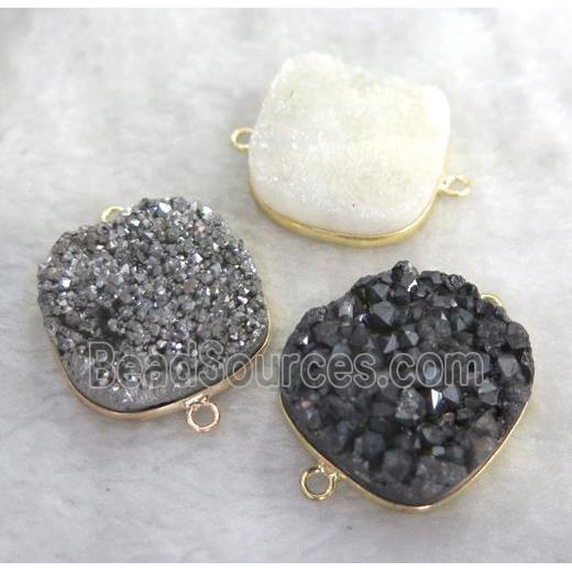 druzy quartz square connector, mixed color, gold plated