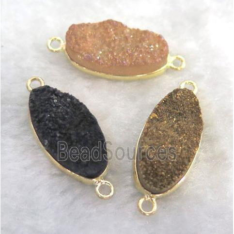 druzy quartz connector, oval, mixed color