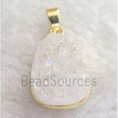 white druzy quartz pendant, teardrop