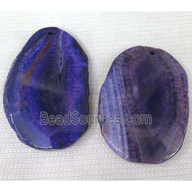 agate slice pendant, faceted freeform, purple