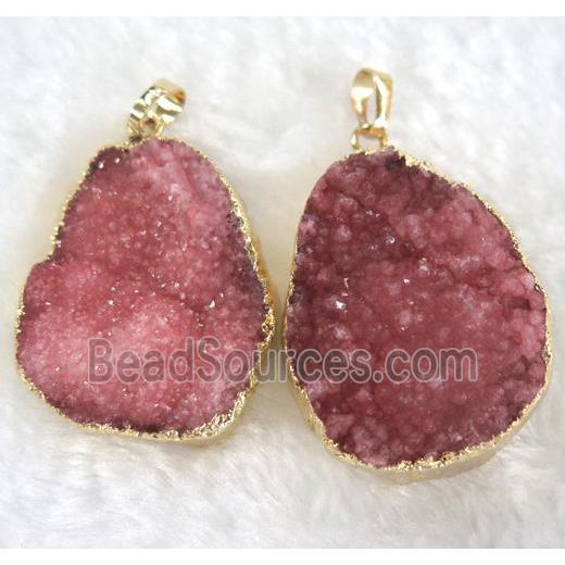 red druzy quartz pendant, freeform