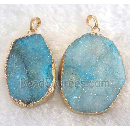 blue druzy quartz pendant, freeform