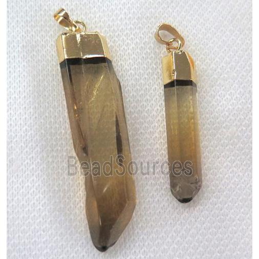 golden smoky quartz pendant, stick