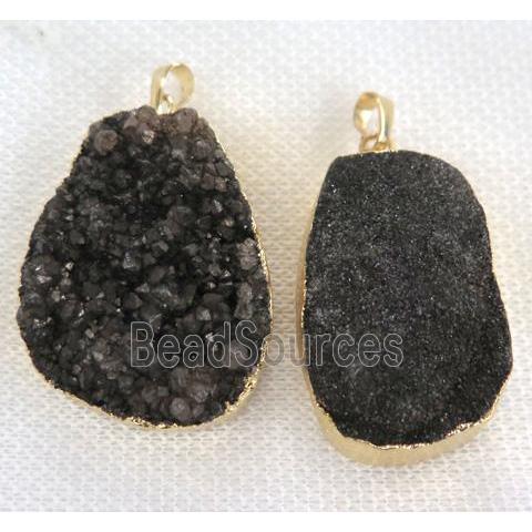 black druzy quartz pendant, freeform