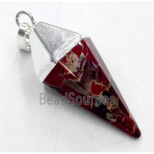 red jasper pendant, bullet, silver plated