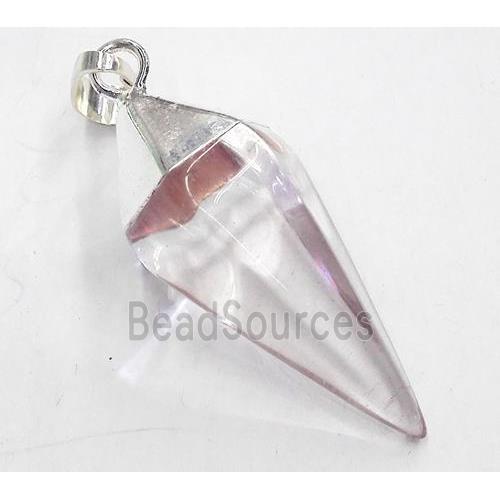 Crystal quartz pendant, bullet, silver plated