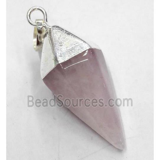 rose quartz pendant, bullet, silver plated