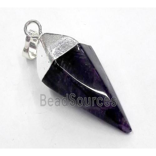 amethyst pendant, bullet, silver plated, deep-purple