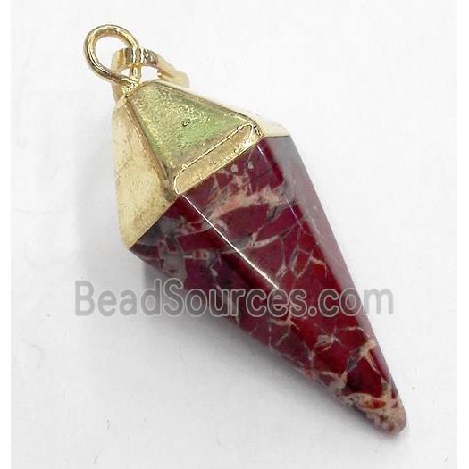 red jasper pendant, bullet, gold plated