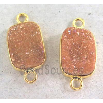 pink druzy quartz connector, rectangle