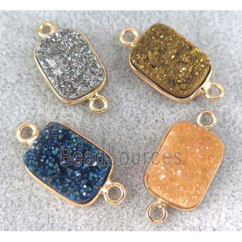 druzy quartz connector, rectangle, mixed color