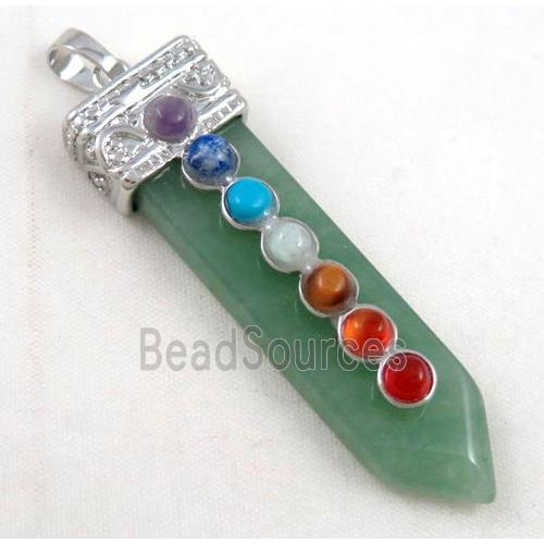 Green Aventurine Chakra pendant, paved gems, bullet