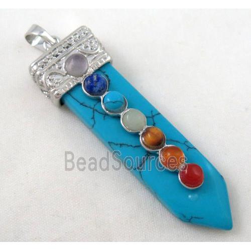 turquoise Chakra pendant paved gems, bullet, blue