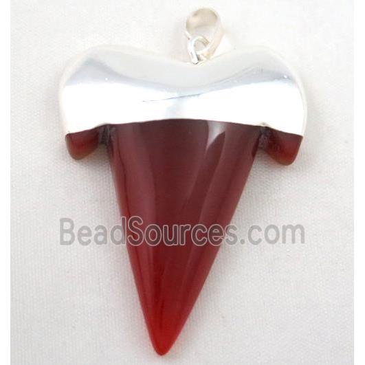 red agate pendant, shark-tooth, silver plated