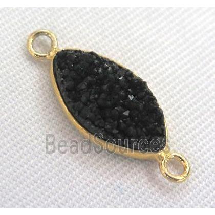 black druzy quartz connector, oval