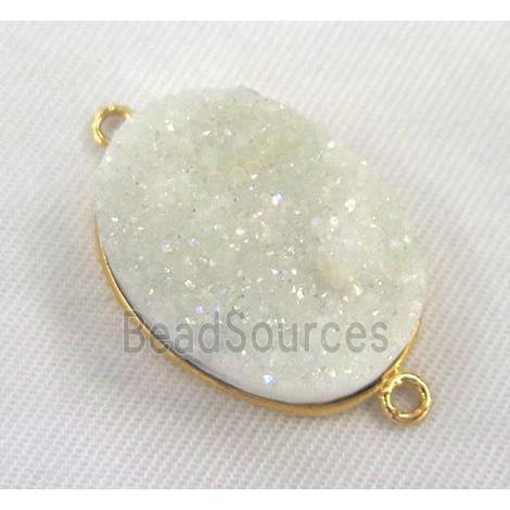 Quartz Druzy connector, oval, white AB color