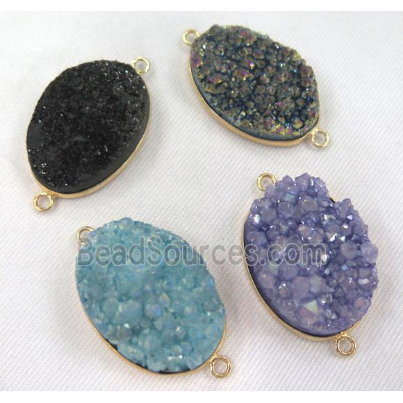 druzy quartz connector, oval, mixed color