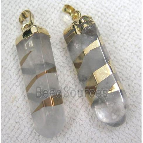 Clear Quartz pendant, freeform, gold plated