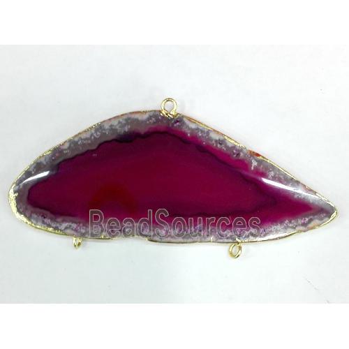 Agate Slice Connector with 3-holes, freeform, gold plated, mixed color