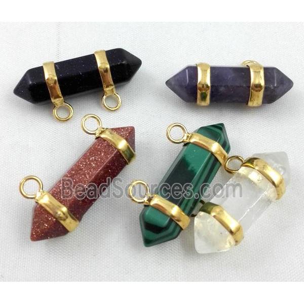 mixed gemstone pendant with 2-holes, bullet