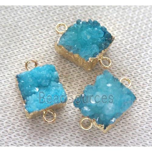 blue druzy quartz connector, square