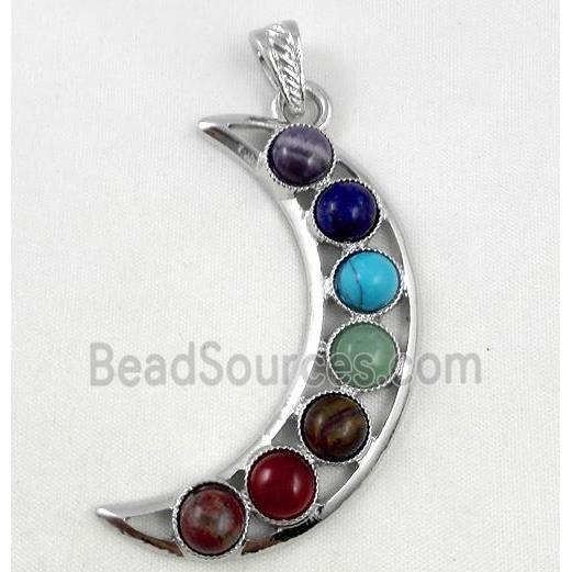 mixed gemstone pendant, moon-shaped