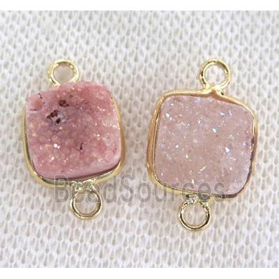 pink druzy quartz connector, square