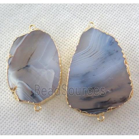 Heihua Agate slice connector, flat freeform, gray