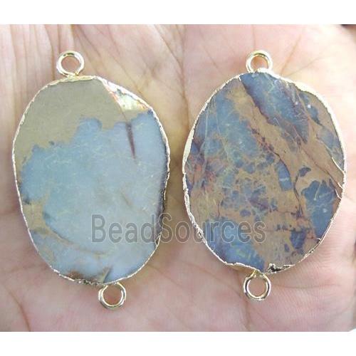 SnakeSkin Jasper slab connector, freeform, gold plated