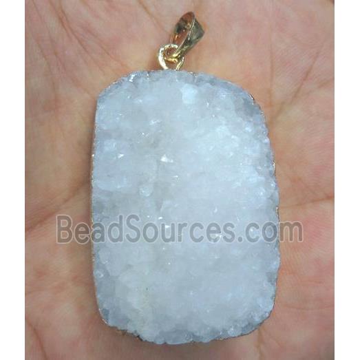 white druzy quartz pendant, freeform, gold plated