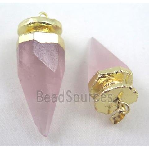 Rose Quartz pendant, bullet, gold plated