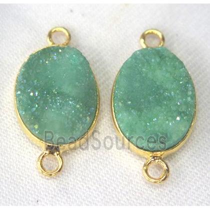 quartz druzy connector, oval, green AB-color