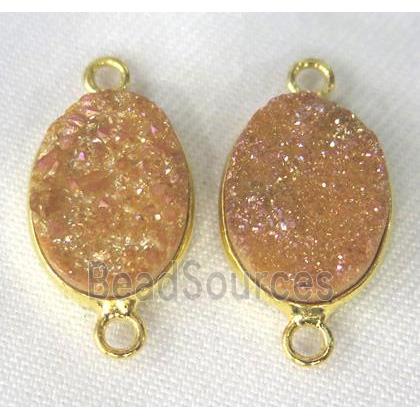 druzy quartz connector, oval, pink AB-color