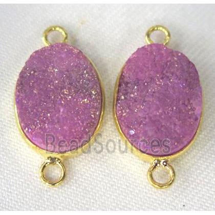 druzy quartz connector, oval, hotpink AB-Color