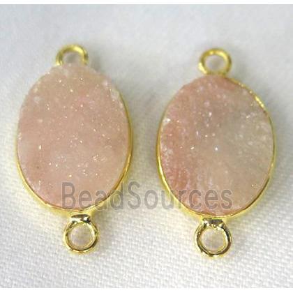 druzy quartz connector, oval, gold champagne