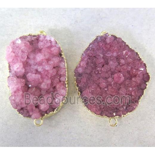 pink druzy quartz connector, freeform, gold plated