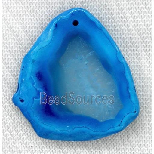 agate slice pendant, freeform, blue