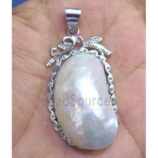 white shell pearl pendant, freeform