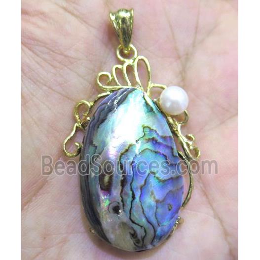 Paua Abalone shell pendant, freeform