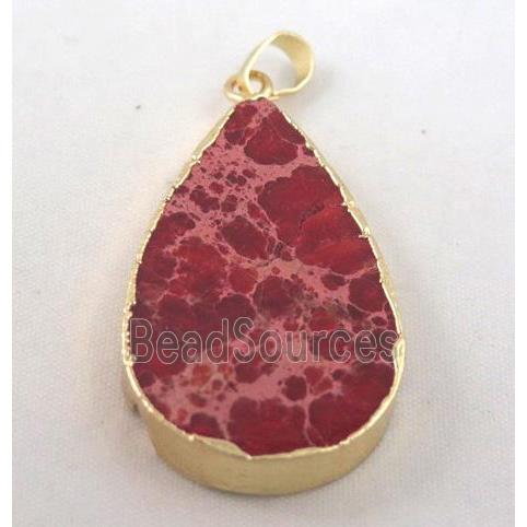 Sea Sediment jasper pendant, teardrop, red