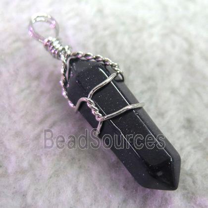 Blue SandStone pendant, bullet, wire wrapped