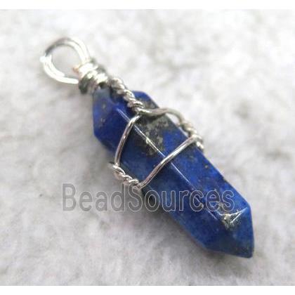 Lapis Lazuli pendant, bullet, wire wrapped