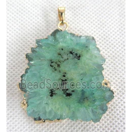 druzy solar quartz pendant, freeform, green