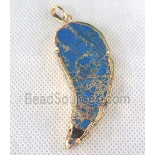 Sea Sediment jasper pendant, angel wing, blue