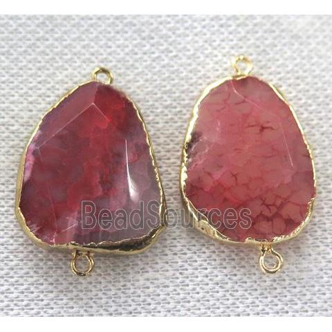 red Agate connector, faceted freeform, gold plated